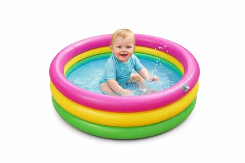 Image of Coku 2 Feet Round Inflatable Baby Swimming Pool for 0-3 Years | 3-Ring Kids Pool, Thick PVC Soft Baby Bathtub for Indoor Outdoor Use, Balcony & Bathroom Water Play (Pump Not Included)