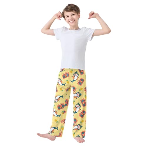 Funny Shark Pineapple Boys Long Pants Soft Trousers Elastic Waist Kids Lounge Bottoms with Pockets S-XL2