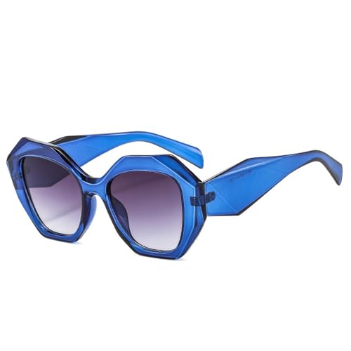 Lunettes de soleil pour femmes irrégulières grands verres rétro dégradé bleu gris mixtes