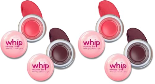 Image of Glam21 Whip Mousse Tint 3-in-1 | Lip, Cheek & Eye Tint | Vitamin E, Jojoba Oil & Shea Butter | Waterproof, Long-Lasting, Highly Pigmented | Lightweight Travel-Friendly Makeup | 4gm Each | Combo Pack Of 4 (Pink Strawberry&Plum Star)