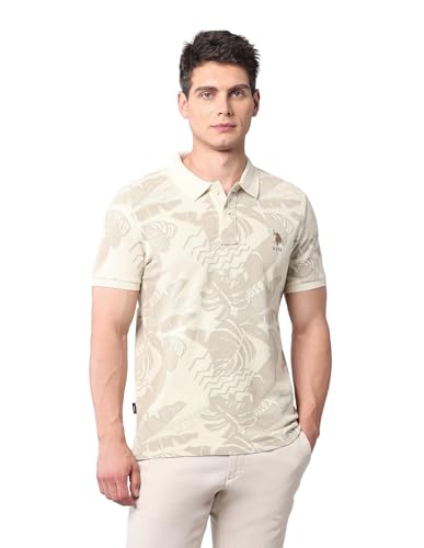 Image of U.S. POLO ASSN. Denim Co. Men's Tropical Printed Pure Cotton Polo Shirt