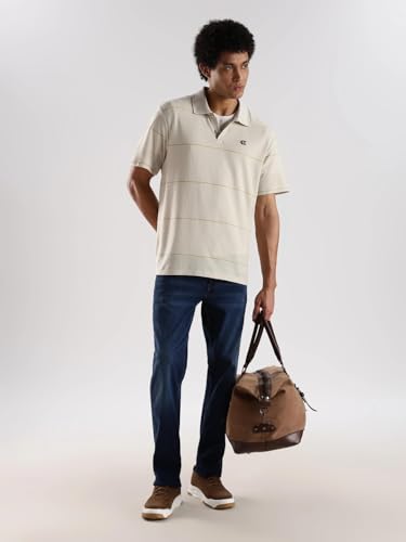 Image of Striped Relaxed Fit Cotton Polo T-Shirt