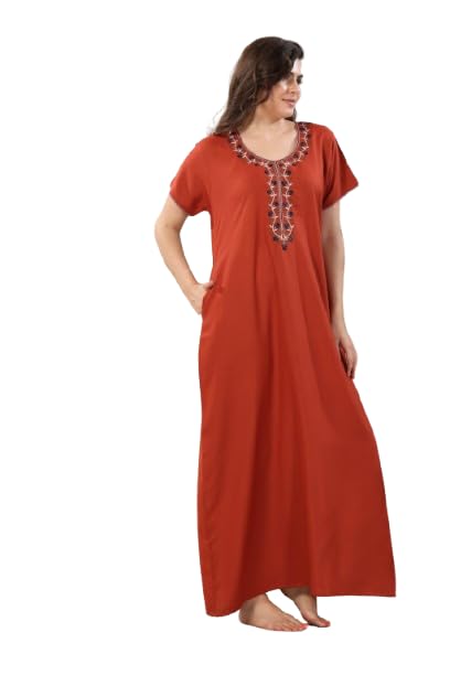 easy mom Women Embroidered Maxi Pure Cotton Nightdress-picture-17