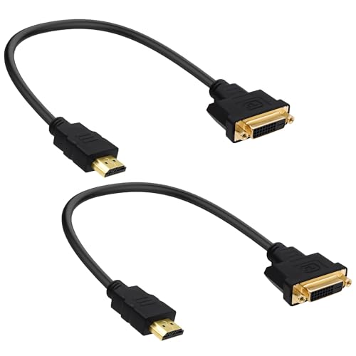 YARCHONN Kabel HDMI na DVI adapter dwukierunkowy DVI-D 24 + 1 gniazdo na wtyk HDMI konwerter kabel wtykowy do monitora PC TV projektor - 30 cm / 11,8 cala - 2 sztuki