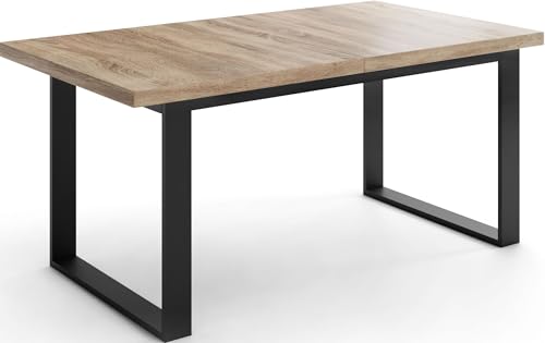 WFL GROUP Ausziehbarer Rechteckiger Esstisch im Loft-Stil mit Schwarzen Metallbeinen – Industrieller Tisch für Wohnzimmer – Ausziehbar von 140 cm auf 180 cm – Made in EU – Sonoma Eiche