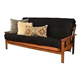 Kodiak Furniture 75' Traditional Full-Size Suede Fabric Futon Mattress with Coil Hinged Innerspring Unit, Foam Construction, Tufted Cover, in Black Finish - Frame Not Included