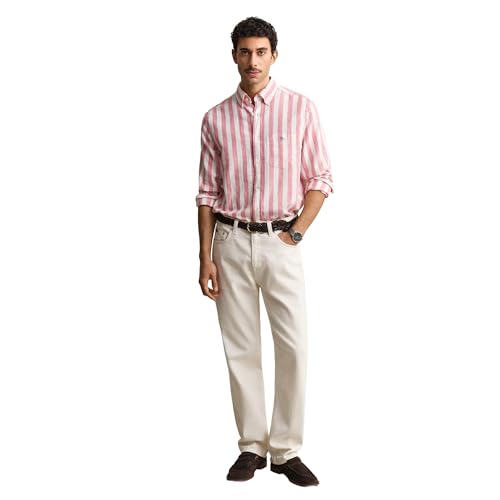 Gant Reg Cotton Linen Stripe Shirt Chemise, Rose, S Hommes