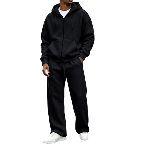 Mens Sweat Suits 2 Piece Set Workout Zip Up Jacket Wide Leg Sweatpants - image 1