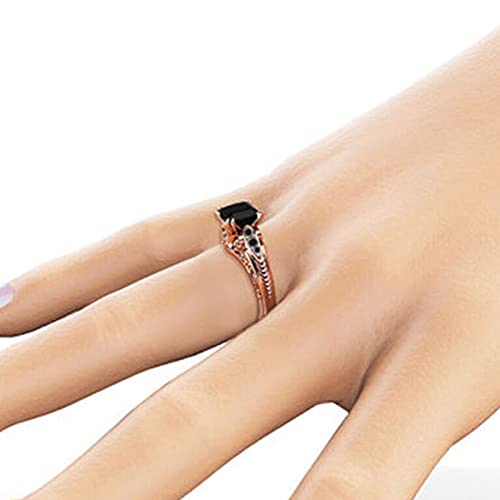 925 Sterling Silver Shiny Full Diamond Black Gemstone Ring Cubic Zirconia Rings CZ Diamond Ring Eternity Engagement Wedding Band Ring for Women (Golden, US Code 8)4