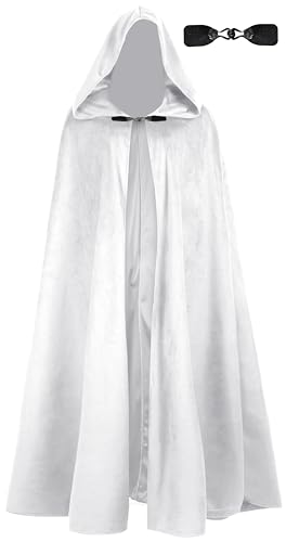 UQJE Medieval Cloak with Hood Halloween Renaissance Hooded Cape for Men and Women-White