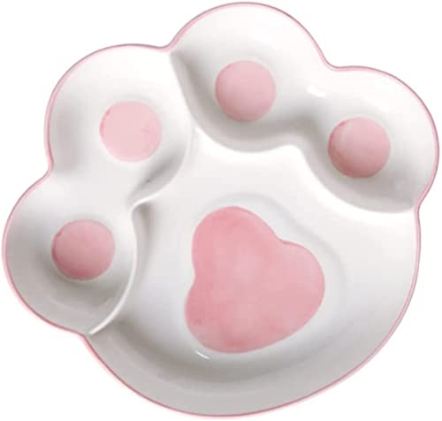 COERSD Ceramic Plates 5 Compartments Cat's Paw Divided Menu Tray Menu Plates Dish Plates Divider Plates Dividers Canteen Tray Food Tray for School Buffet Lunch 9 Inch
