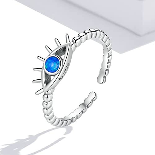 Blue Opal Evil Eye Statement Rings 925 Sterling Silver Minimalist Punk Eye Open Engagement Promise Ring Wedding Band Stacking Finger Bands Adjustable Fashion Jewelry Gifts For Women Girls Bff #TOP4