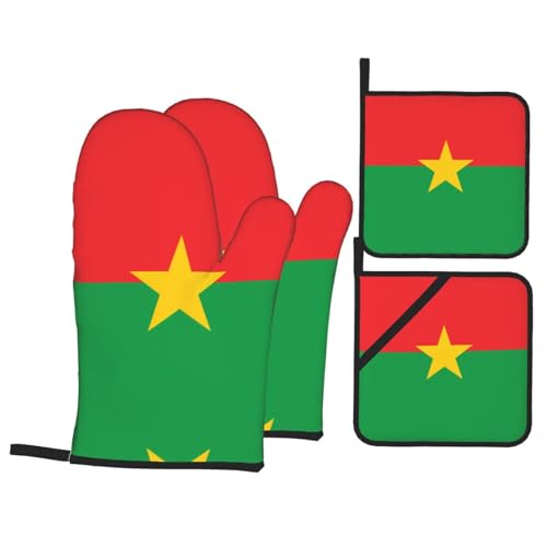 Lot de 4 gants de cuisine et tapis de cuisine Motif drapeau du Burkina Faso