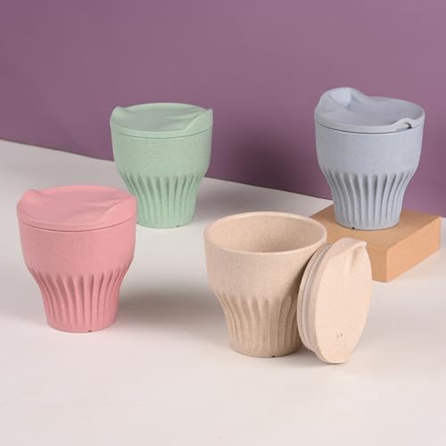 Image of Eha Earth Friendly Rafter Coffee Mug with Lid | Tea Cup Set | 250 ml | Made with Rice Husk | Microwave Safe Mugs for Gifting | 4 Unit | Multi Light