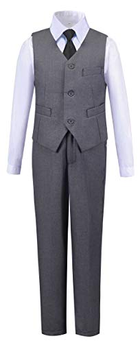 Addneo Big Boys Suits Slim Fit Formal Suit Set With Jacket Vest Pants Dress White Shirt And Black Tie Size 8 #TOP2