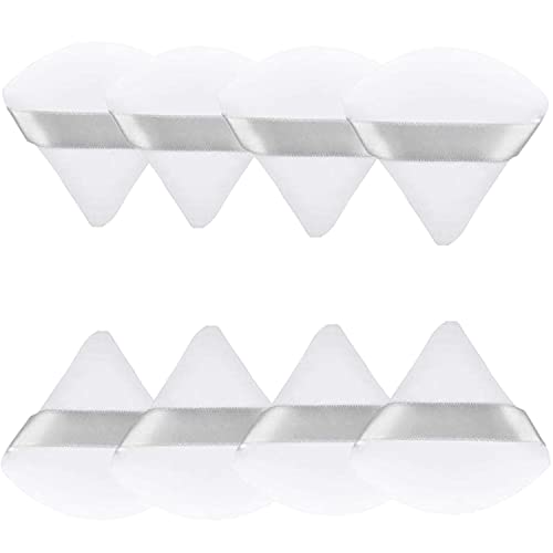 8Pcs Velour Triangle Powder Puff,Washable Reusable Soft Plush Powder Sponge Makeup Foundation Sponge (White)