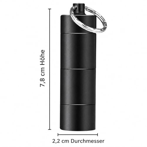 Mini-Pillenbehälter mit Schlüsselanhänger, 2er-Pack, Reiseapotheke für Vitamine, Fischöle und Kapseln, wasserdicht, ideal für Outdoor-Aktivitäten wie Reisen, Wandern und Camping