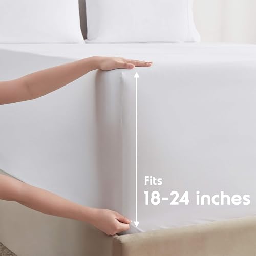 Image of Nestl Extra Deep Split King Sheet Set - 7 Piece Breathable & Cooling Sheets - Hotel Luxury Bedding Set w /18-24 Inch Deep Pockets - Easy & Secure Fit - Super Soft, Wrinkle Free & Comfy - White