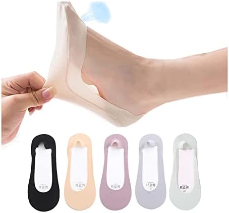 Invisible Non-slip Ice Silk Socks, 5 Pair Silicone Ice Silk Breathable Socks, No Show Socks for Women and Girls (A)