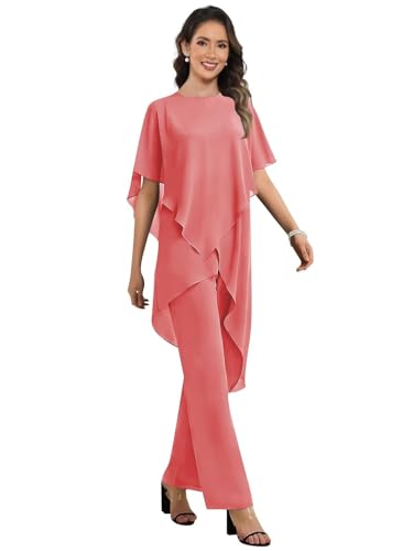 Two Piece Mother of The Bride Dresses for Women Pant Suits Half Sleeves Chiffon Outfits for Wedding Guest