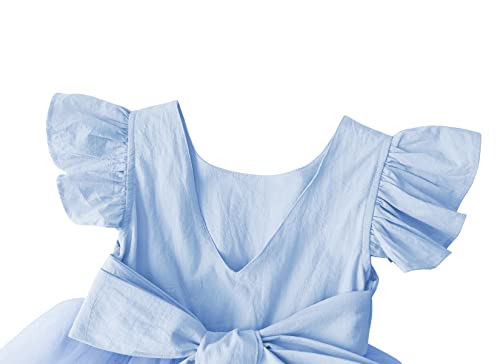Lyxiof Toddler Baby Girl Tutu Tulle Dress Cotton Linen Ruffle Back Bowknot Princess Party Dresses Grey Blue 80Cm #TOP2