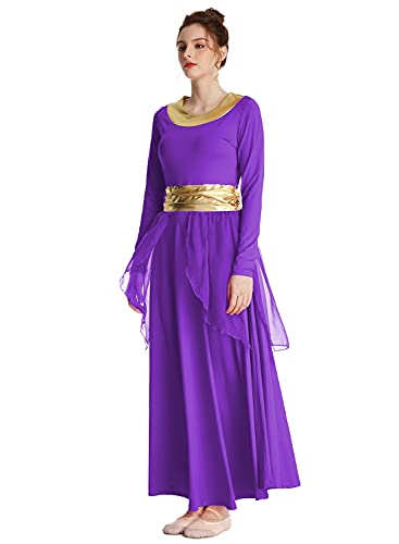 Robe de danse violette à taille métallique et manches longues amples XL - 4