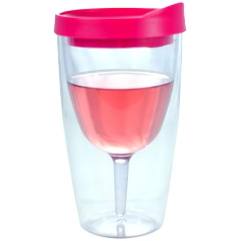 Southern Homewares 16 oz Insulated Vino Double Wall Acrylic Wine Tumbler with Drink Through Lid, Pink Cover