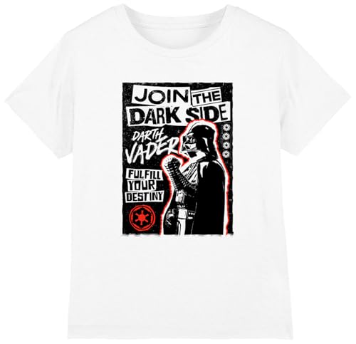 Image of Star Wars Darth Vader Join The Dark Side Poster Boys T Shirt, White, 7-8 Years