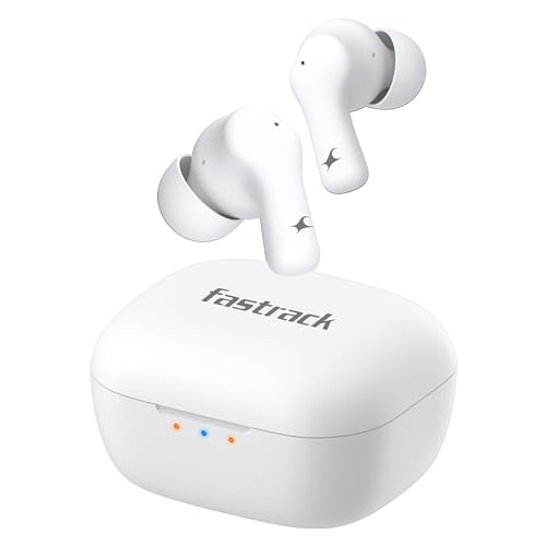 Image of Fastrack Fpods FZ100 TWS in-Ear Earbuds with Mega 50 Hrs Playtime|Extra Deep Bass Driver|Quad Mic ENC for Clear Calls|Ultra Low 40ms Latency Gaming Mode|NitroFast Charge-200 Min in 10 Min - White