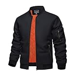 KEFITEVD Men's Jacket Bomber Winter Warm Military Coat Padded Lined Varsity Jackets Casual Windbreaker,Black,M