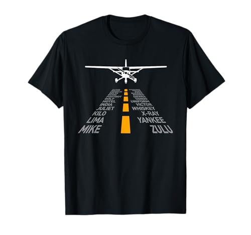 Avião piloto pista aeroporto alfabeto fonético t-shirt por rádio controlo t-shirt