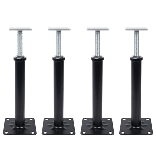 Image of 4-Pack House Floor Jacks, 11-16 Inch Adjustable Steel Posts, Black