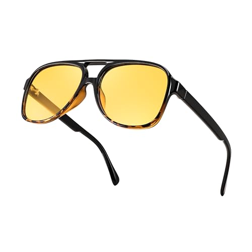 Image of FEISEDY Vintage Retro 70s Plastic Aviator Sunglasses Women Men Classic Large Squared Frame B2751