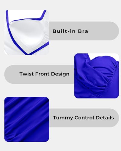 Image of Tempt Me Women Tummy Control One Piece Swimsuits with Shorts Boyleg Retro Bathing Suit Halter Swimwear