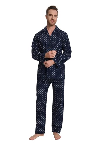 Image of GLOBAL Mens Pajamas Set, 100% Cotton Woven Drawstring Sleepwear Set with Top and Pants /Bottoms