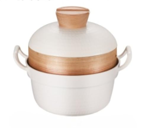 EVREFIN 20cm セラミック蒸し器 バスケット付き 1〜2人分 ホワイト お手入れ簡単 煮込み料理、カレー、ローストに最適 蓋付き コンパクトで軽量 ガス・電磁調理器対応 耐久性あり インスタントラーメン用ノンスティックアルミ鍋 ([セラミックホワ