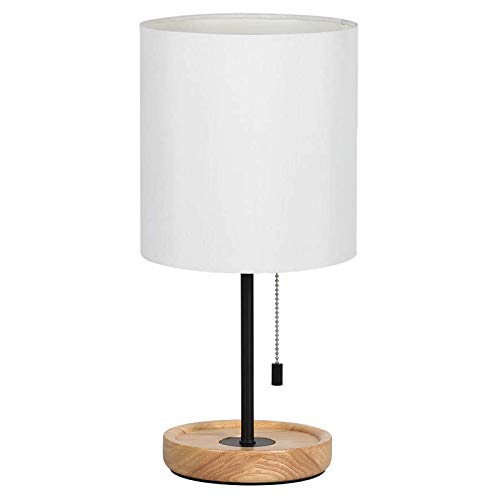 Haitral Wooden Table Lamp - Nightstand Desk Lamp With White Shade, Pull Chain Switch Bedside Lamp For Bedroom, Living Room, Kid Room, Dorm, Farmhouse, Home Office- White/Wooden … #TOP6