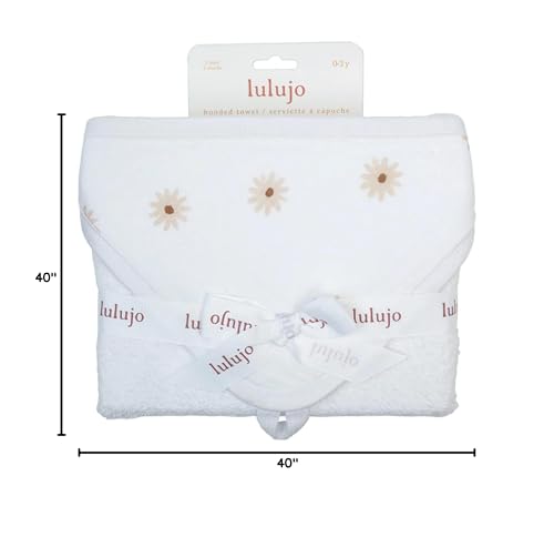 Image of Lulujo Hooded Towel Absorbent Cotton Dual Layered Baby Bath Towel with Hood| 32in x 32in| Daisies