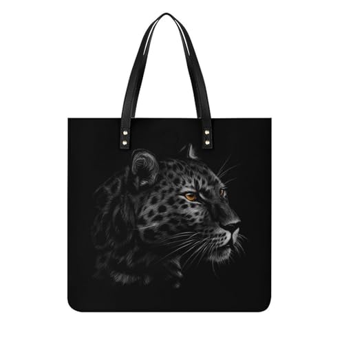 Tote bag léopard noir grand format 39x39cm | Sac à main et bandoulière robuste