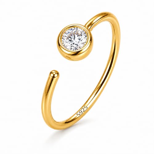 LUCKYJEWUS 14K Gold Plated 925 Sterling Silver CZ Diamond Nose Ring Hoop for Women - 8mm 20G Small Thin Dainty Nose Piercing Jewelry