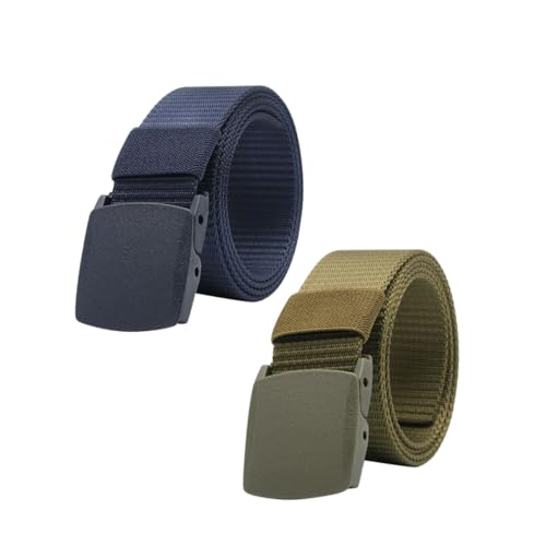 2pcs Men Canvas Waist Belt Outdoor Casual Belt Plastic Buckle Adjustable Webbing Tactical Waistband