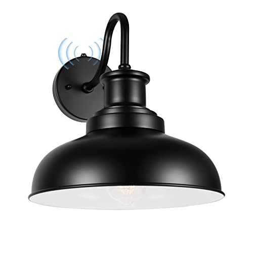 Image of Dusk to Dawn Outdoor Barn Light Outdoor Wall Sconce Farmhouse Exterior Wall Mount Light Vintage Outside Wall Lighting Fixture Industrial Black White Lantern for Porch Garage Patio,1 Pack