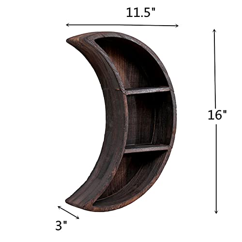 Ubrand Moon Shelf Room Decor,Crystal Shelf, Reversible Wooden Essential Oil Shelf,Wall Mounted Floating Shelves,Burnt Color Crystal Jewelry Holder #TOP2