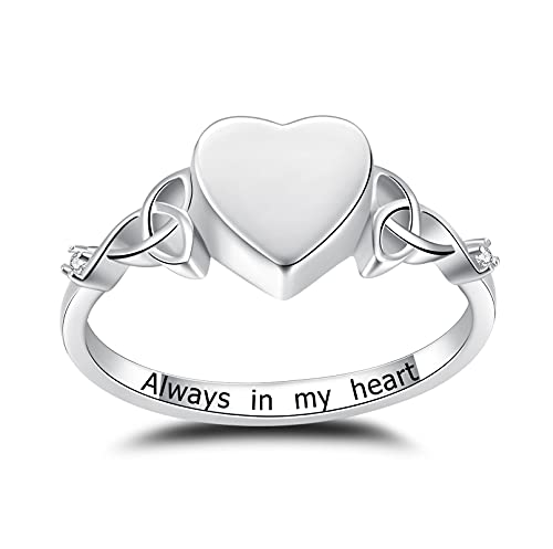 Heart Cremation Ring for Ashes: 925 Sterling Silver Forever in My Heart Carved Urn Keepake Rings Memorial Jewelry for Women Men