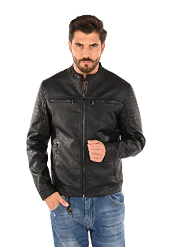Giacca Pelle Uomo Giubbotto Biker con collo
