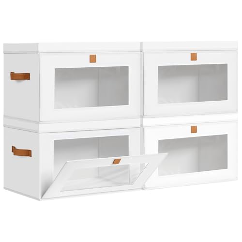 Image of DIMJ Storage Bins with Lids - 4 Pack Large Fabric Closet Organizer with Window & Handles, Collapsible Decorative Storage Boxes for Shelves Under Bed, Books Clothes Blankets Sweaters Organization