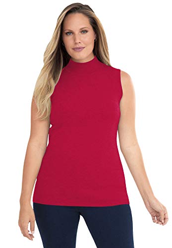 Jessica London Women's Plus Size Fine Gauge Mockneck Sweater Sleeveless Mock Turtleneck - 14/16, Classic Red