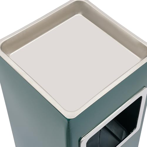 3 Gallon Outdoor Trash Can - Stainless Steel Square Waste Bin with Removable Inner Bucket & Ashtray - Industrial Green Garbage Container for Cabinets, Patios, and Gardens