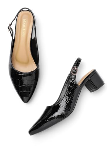 Image of Marc Loire Women's Pointed Toe Block Heel Pumps with Adjustable Slingback for Office, Party and Formal Occasions