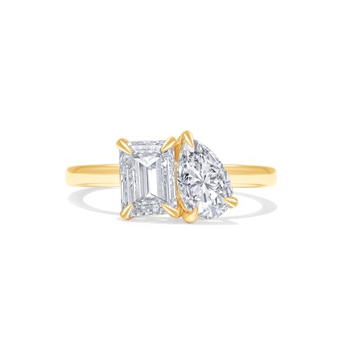 1 Cttw Toi Et Moi Engagement Ring For Women 6X4MM Emerald Shape & 7X5MM Pear Cut Lab Created Moissanite Ring In 14K Gold Plated Sterling Silver (VVS1, 1.00Cttw)2